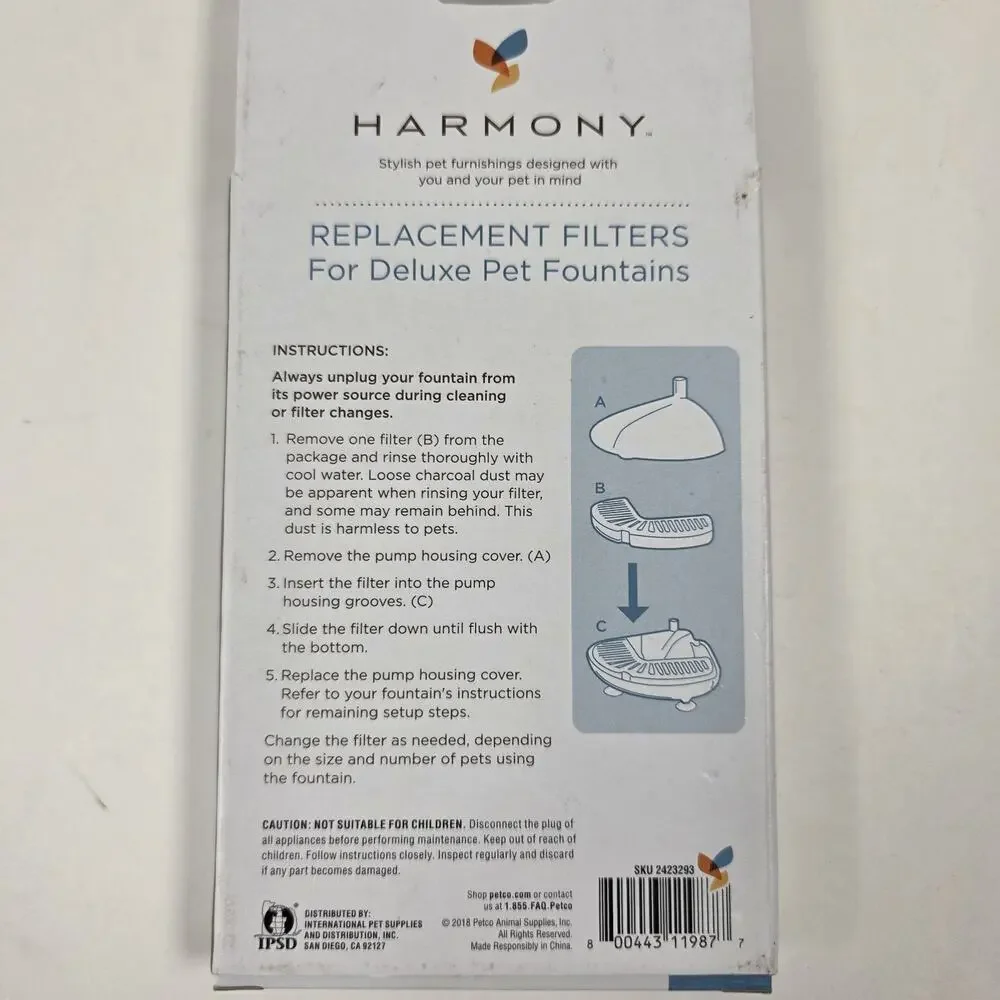 Harmony Replacement Filters for Deluxe Pet Fountain 3 Pack